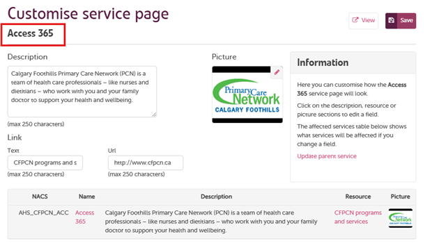 Descendant/Child Service in edit mode. Access 365 highlighted Descendant/Child Service in edit mode. Access 365 highlighted